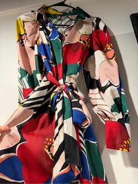 Nordstrom Multicolor Floral Tie-Waist Long Sleeve Dress